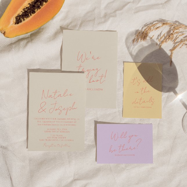 Farbenfrohe Pastel Hand schrieb Whimsical Wedding Einladung (Von Creator hochgeladen)