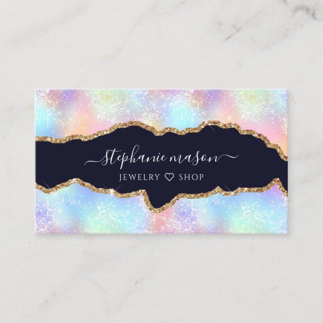 Farbenfrohe Pastel Holographic Glitzer Agate Girly Telefonnummerkarte (Vorderseite)