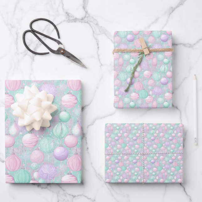 Farbenfrohe Pastel Ornamente Weihnachten Geschenkpapier Set (Vorderseite)