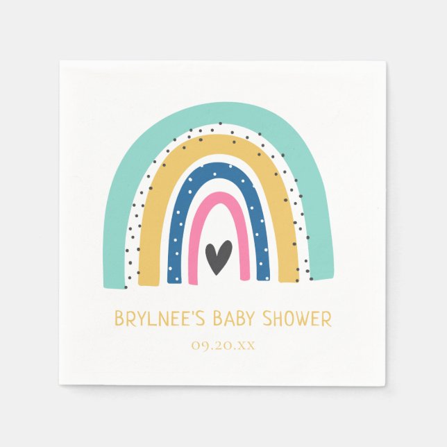 Farbenfrohe Pastel Rainbow Baby Dusche Serviette (Vorderseite)
