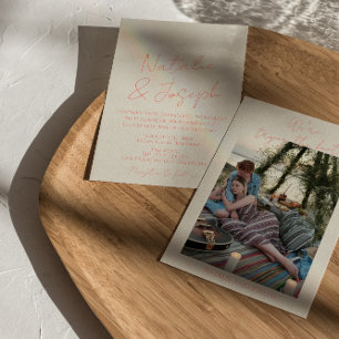 Farbenfrohe Pastel schrieb Whimsical Foto Hochzeit Einladung