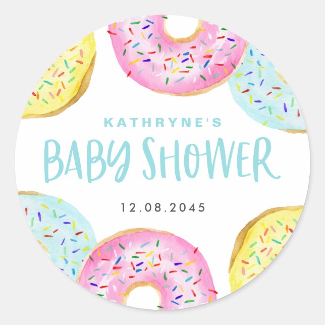 Farbenfrohe Pastel Sprinkle Donuts Kinderdusche Runder Aufkleber (Vorderseite)