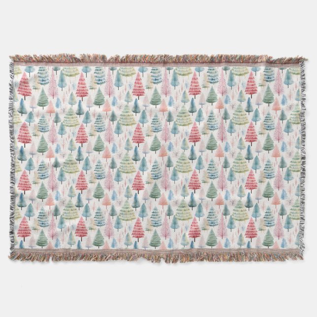 Farbenfrohe Pastel Weihnachtsbaum Muster Decke (Vorderseite)
