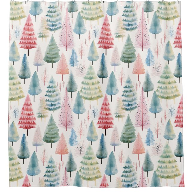 Farbenfrohe Pastel Weihnachtsbaum Muster Duschvorhang (Vorderseite)