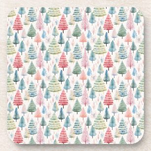 Farbenfrohe Pastel Weihnachtsbaum Muster Getränkeuntersetzer