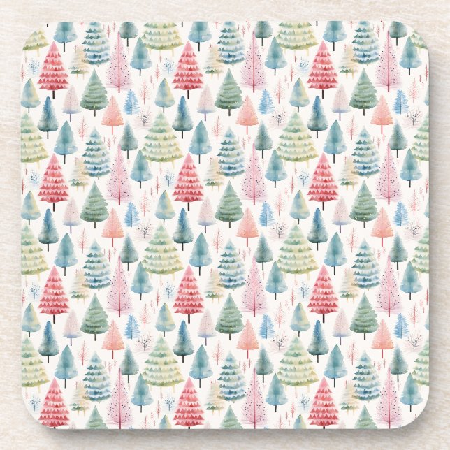 Farbenfrohe Pastel Weihnachtsbaum Muster Getränkeuntersetzer (Vorderseite)