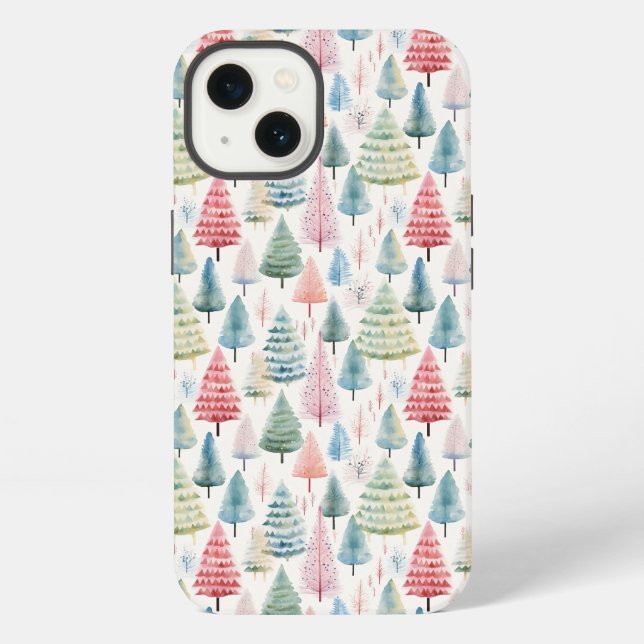 Farbenfrohe Pastel Weihnachtsbaum Muster iPhone Hülle (Rückseite)