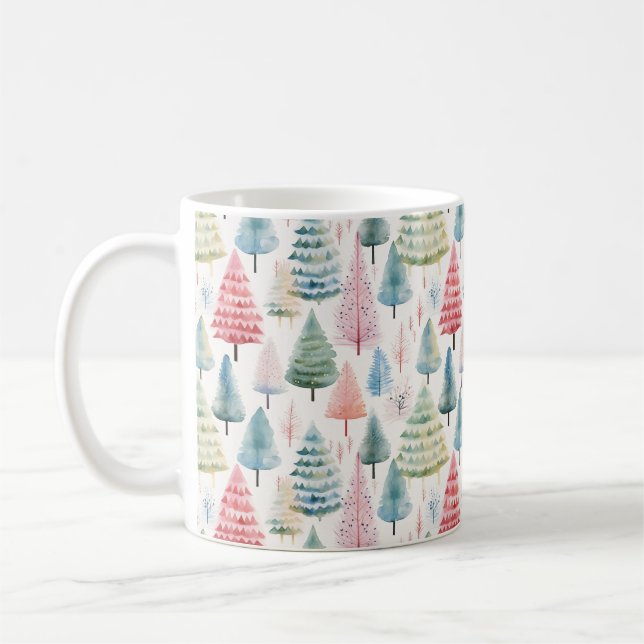 Farbenfrohe Pastel Weihnachtsbaum Muster Kaffeetasse (Links)