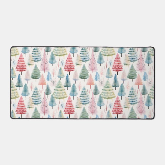 Farbenfrohe Pastel Weihnachtsbaum Muster Schreibtischunterlage (Vorderseite)