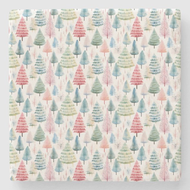 Farbenfrohe Pastel Weihnachtsbaum Muster Steinuntersetzer (Vorderseite)