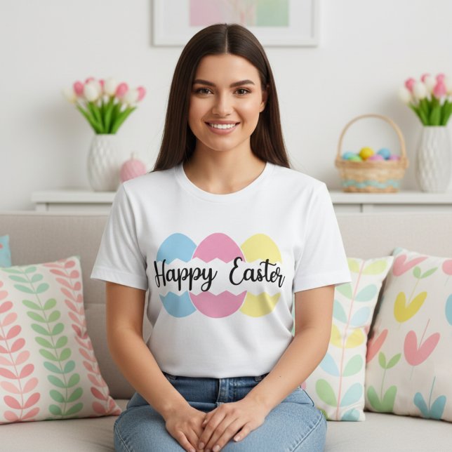 Farbenfrohe Pasteleier Happy Oaster T-Shirt (Colorful Pastel Eggs Happy Easter T-Shirt)