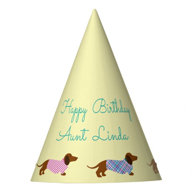 Farbenfrohe Pastell Dackel Party Hat Partyhütchen (Vorderseite)