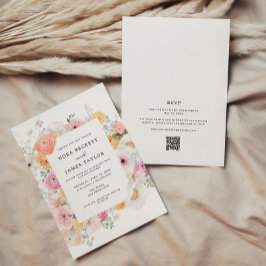 Farbenfrohe Pastell Floral Frame QR Code Hochzeit Einladung