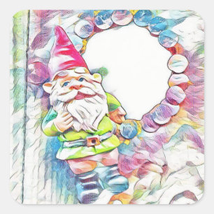Farbenfrohe Pastell Garden Gnome Quadratischer Aufkleber
