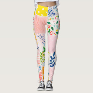 Farbenfrohe Pastell-Patchwork-Preppy Leggings