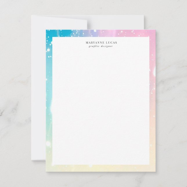 Farbenfrohe Pastell Rain Monogramm Mitteilungskarte (Vorderseite)