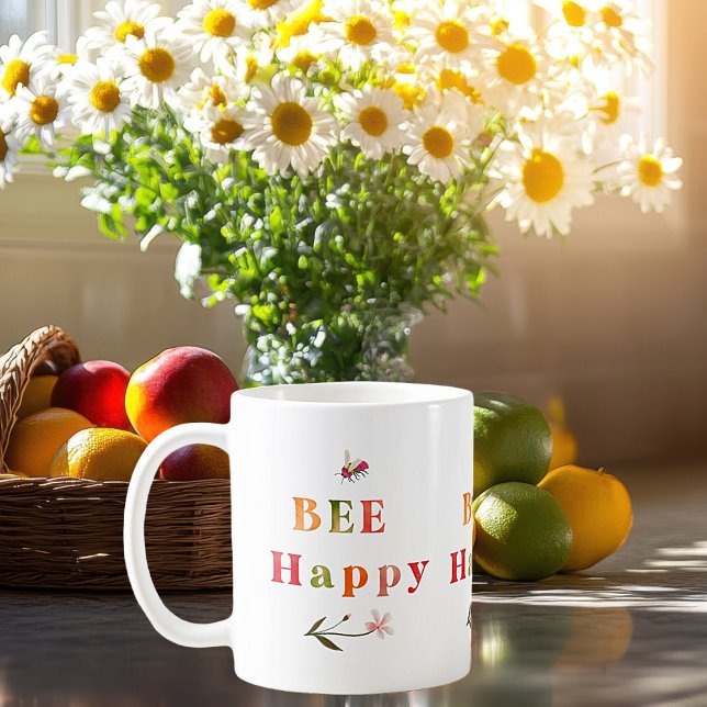 Farbenfrohe Pastelle Bee Happy Kaffeetasse (Bee Happy Colorful Coffee Mug)