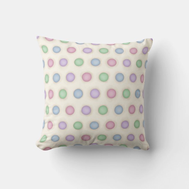 Farbenfrohe Pastelle erschütterte Polka-Punkte Kissen (Vorderseite)