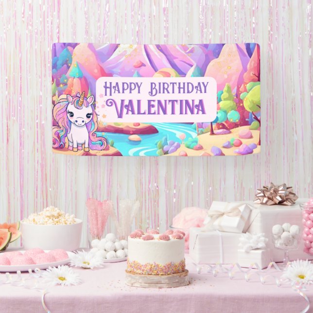 Farbenfrohe Pastelle Magisches Niedliches Einhorn  Banner (Party)