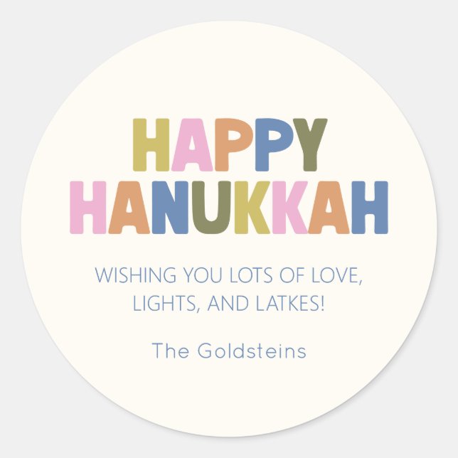 Farbenfrohe Pastelle Moderne Hanukkah Holiday Gruß Runder Aufkleber (Vorderseite)