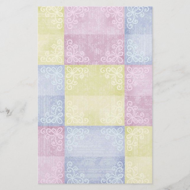 Farbenfrohe Pastelle Patchwork Briefpapier (Vorderseite)