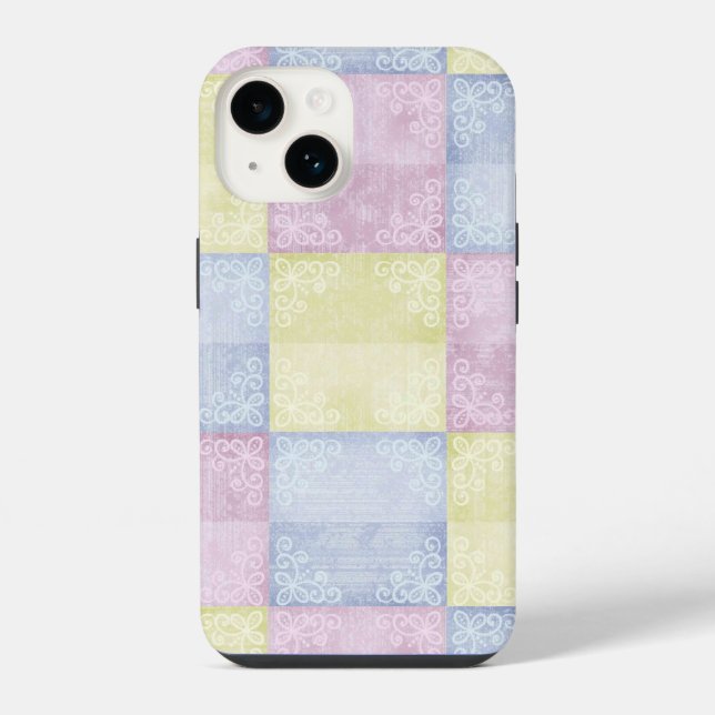 Farbenfrohe Pastelle Patchwork iPhone 14 Hülle (Rückseite)