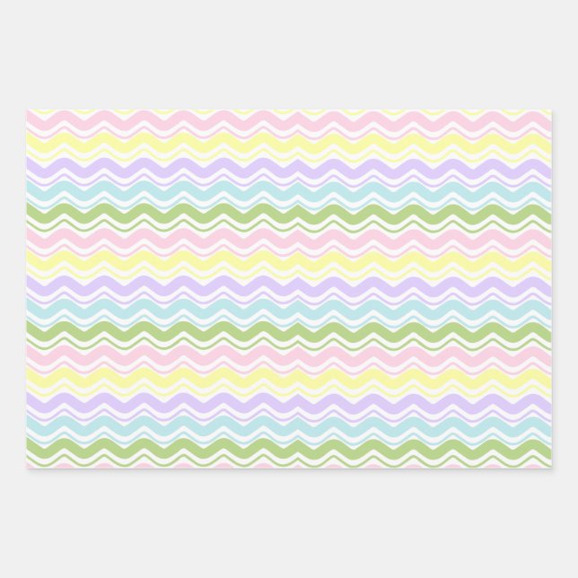 Farbenfrohe Pastelle Wavy Lines Zigzag Square Must Geschenkpapier Set (Vorderseite)