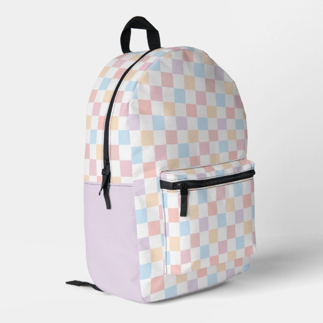 Farbenfrohe Pastellfarben Niedliches kariertes Mus Bedruckter Rucksack (Rückseitige Ecke links)