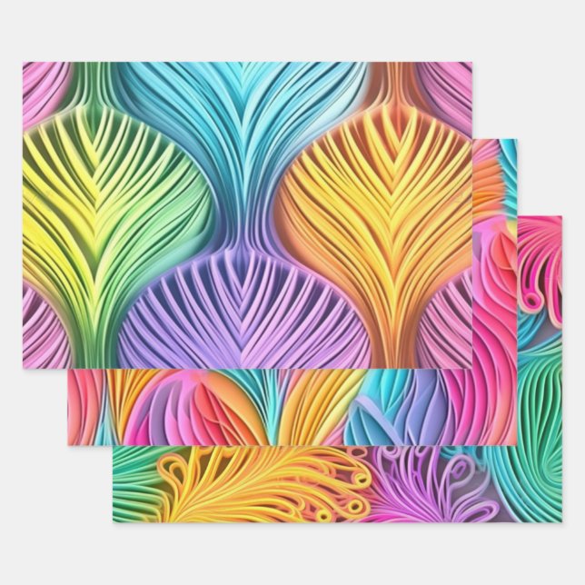 Farbenfrohe, pastellfarbene, abstrakte Designmuste Geschenkpapier Set (Set)