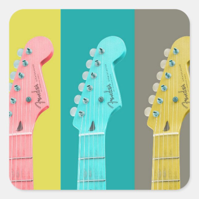 Farbenfrohe pastellfarbene Gitarrenmusik Quadratischer Aufkleber (Vorderseite)