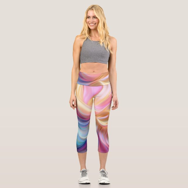 Farbenfrohe Pastellseide Capri Leggings (Vorderseite)