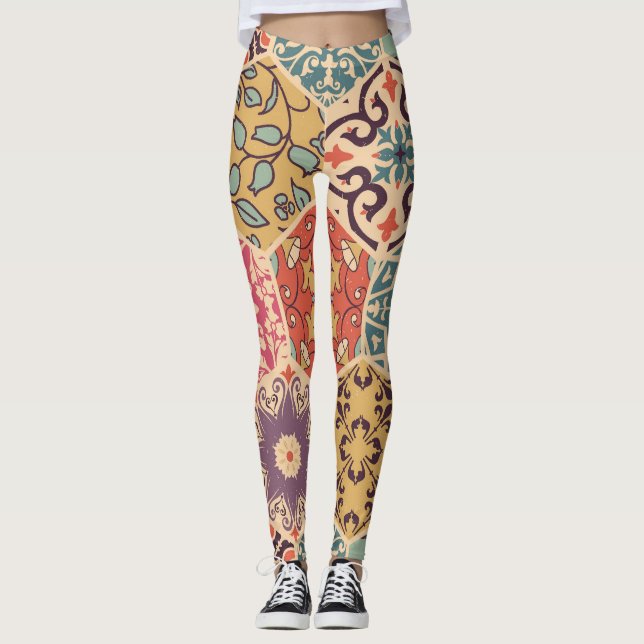 Farbenfrohe Patchwork-Fliesen Leggings (Vorderseite)