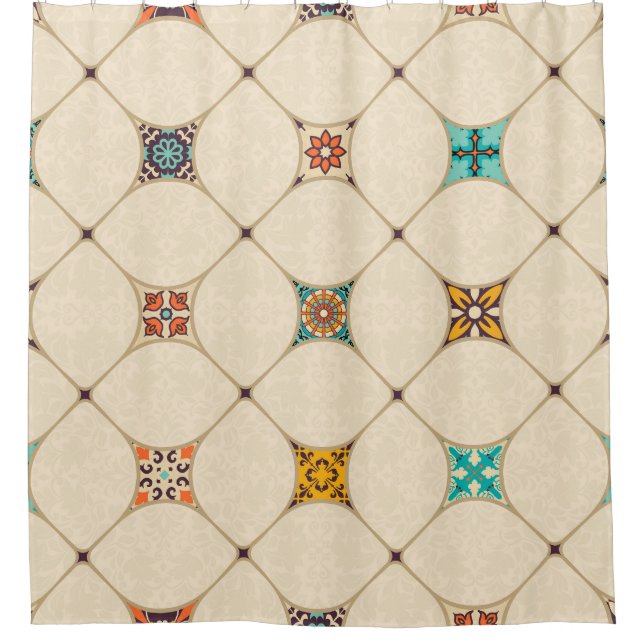 Farbenfrohe Patchwork Islam Arabisch Tile Duschvorhang (Vorderseite)