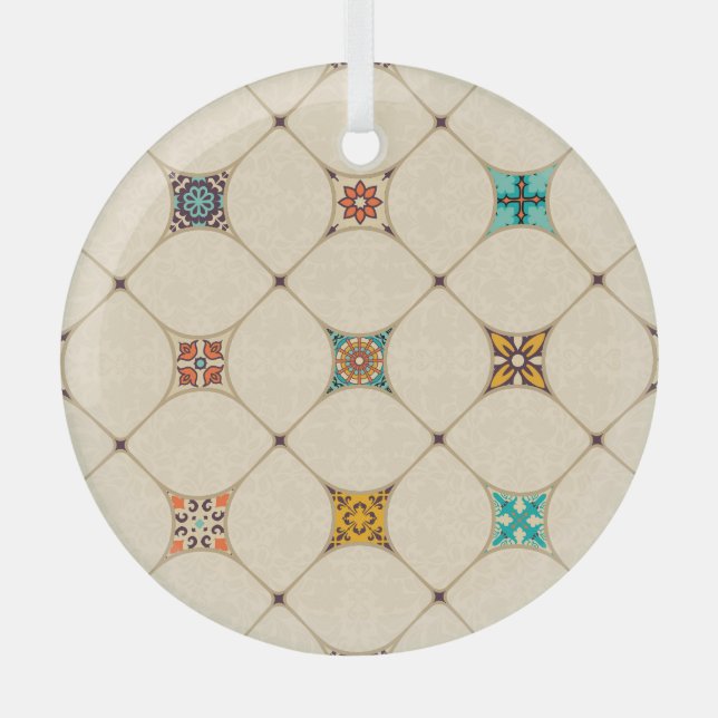 Farbenfrohe Patchwork Islam Arabisch Tile Ornament Aus Glas (Vorderseite)