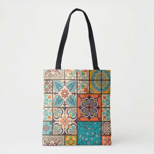 Farbenfrohe Patchwork-Islam-Majolika-Kachel Tasche (Vorderseite)