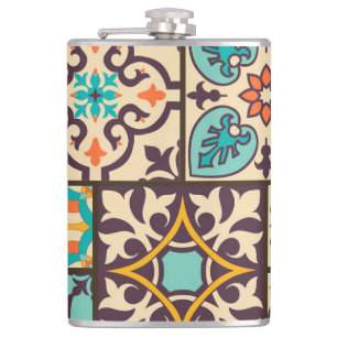Farbenfrohe Patchwork Islam Motifs Tile Flachmann