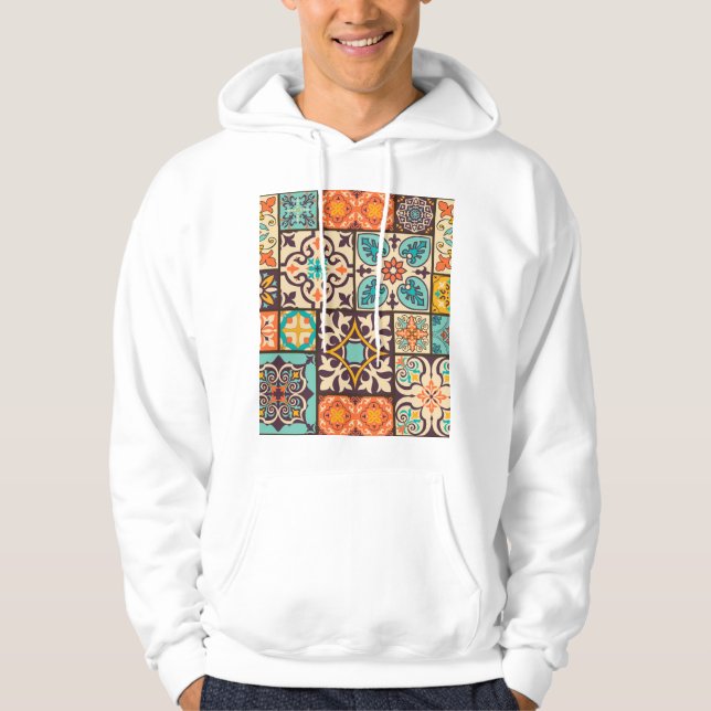 Farbenfrohe Patchwork Islam Motifs Tile Hoodie (Vorderseite)