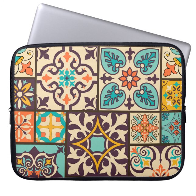 Farbenfrohe Patchwork Islam Motifs Tile Laptopschutzhülle (Vorderseite)