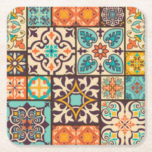 Farbenfrohe Patchwork Islam Motifs Tile Rechteckiger Pappuntersetzer