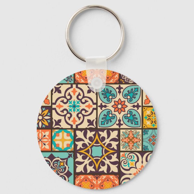 Farbenfrohe Patchwork Islam Motifs Tile Schlüsselanhänger (Vorderseite)