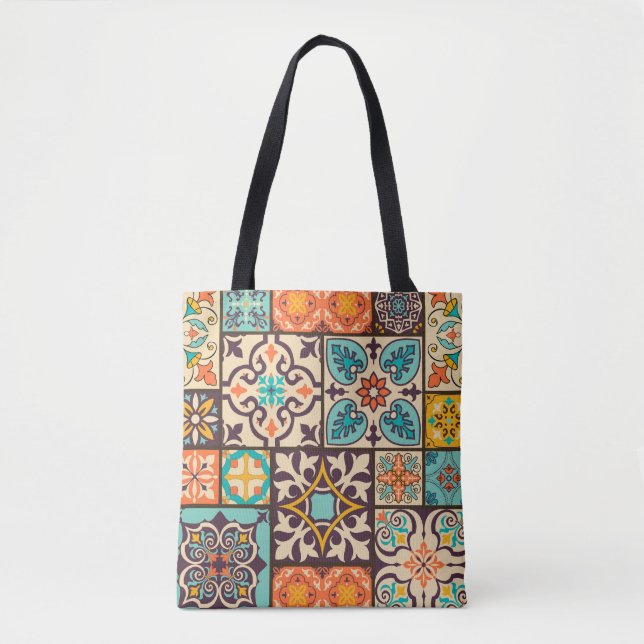 Farbenfrohe Patchwork Islam Motifs Tile Tasche (Vorderseite)