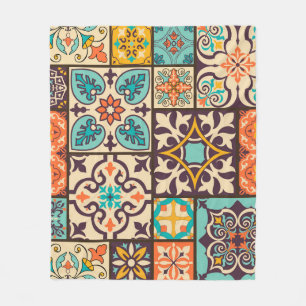 Farbenfrohe Patchwork-Islam-Motive Kachel Fleecedecke