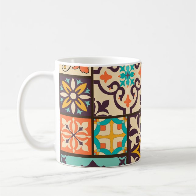 Farbenfrohe Patchwork-Islam-Motive Kachel Kaffeetasse (Links)
