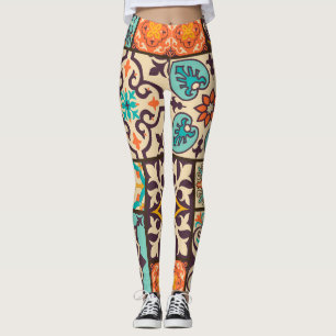 Farbenfrohe Patchwork-Islam-Motive Kachel Leggings