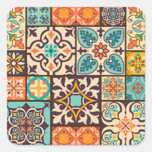 Farbenfrohe Patchwork-Islam-Motive Kachel Quadratischer Aufkleber