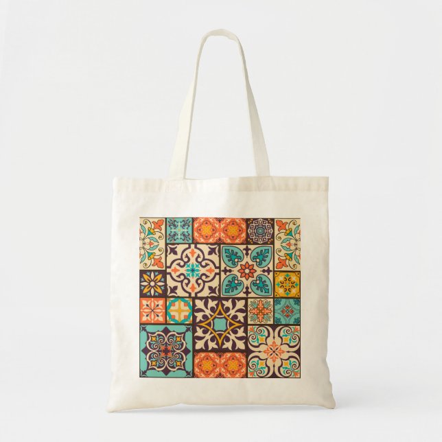 Farbenfrohe Patchwork-Islam-Motive Kachel Tragetasche (Vorne)