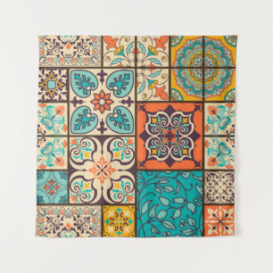 Farbenfrohe Patchwork Islamische Majolika Wandteppich