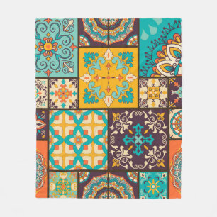 Farbenfrohe Patchwork Islamische Tile Nahtlos Fleecedecke