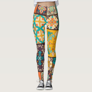 Farbenfrohe Patchwork Islamische Tile Nahtlos Leggings