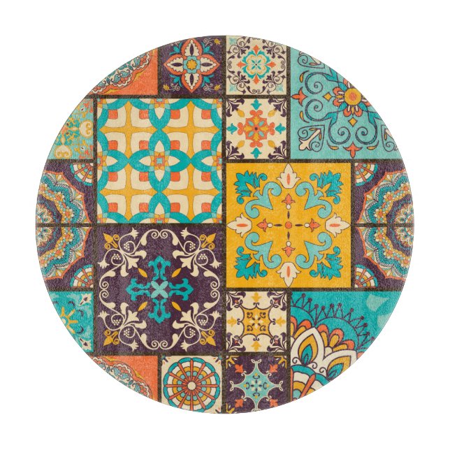 Farbenfrohe Patchwork Islamische Tile Nahtlos Schneidebrett (Vorderseite)